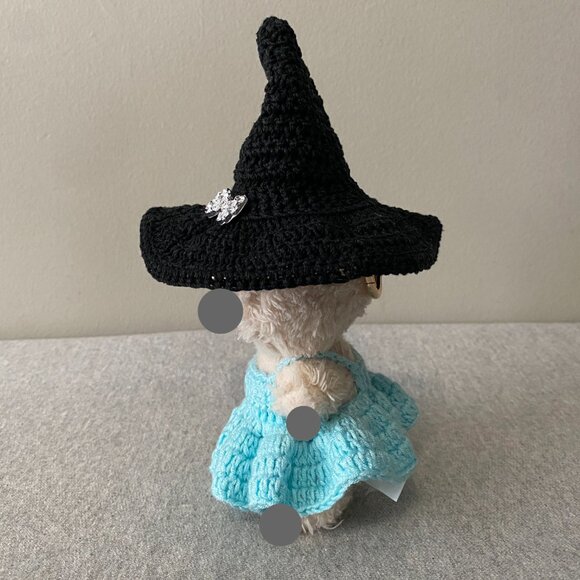 Handmade Crochet Halloween Blue Black Witch Outfit for 17cm Doll 2-Piece Set - Picture 4 of 7